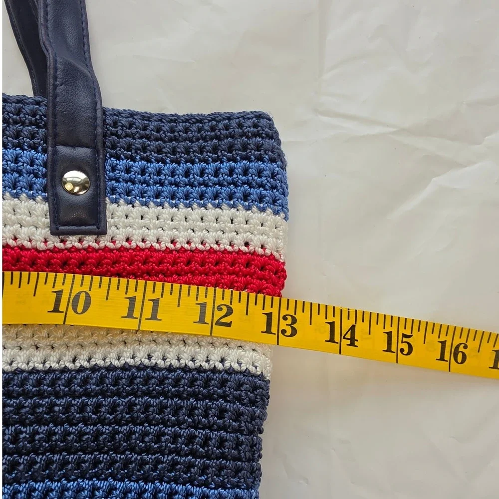 Unbranded Crochet Tote Bag Women Large Multicolor Nautical Striped Excellent